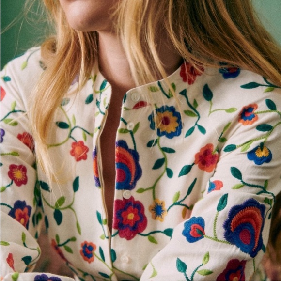 Sezane Alizia Dress in Multicolour Embroidered Flowers 40 Sz 8 - Picture 3 of 11